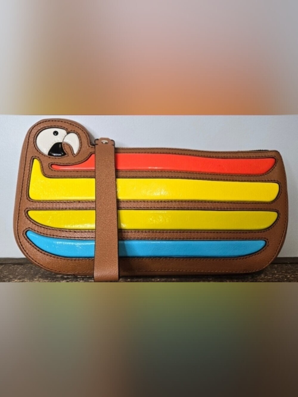 Kate Spade Novelty Parrot Wristlet Clutch Multicolor Leather Zip Pouch Rare